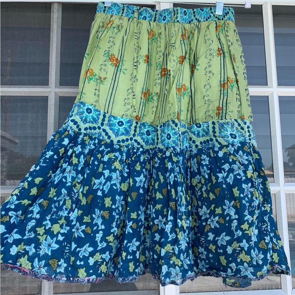 cottagecore/fairycore midi skirt with earth toned colors and floral pattern